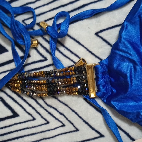 Beach Bunny Out Of Your League Sm Tri top MD Skimpy DBL HIP Bottom Sapphire NWT - Picture 8 of 13